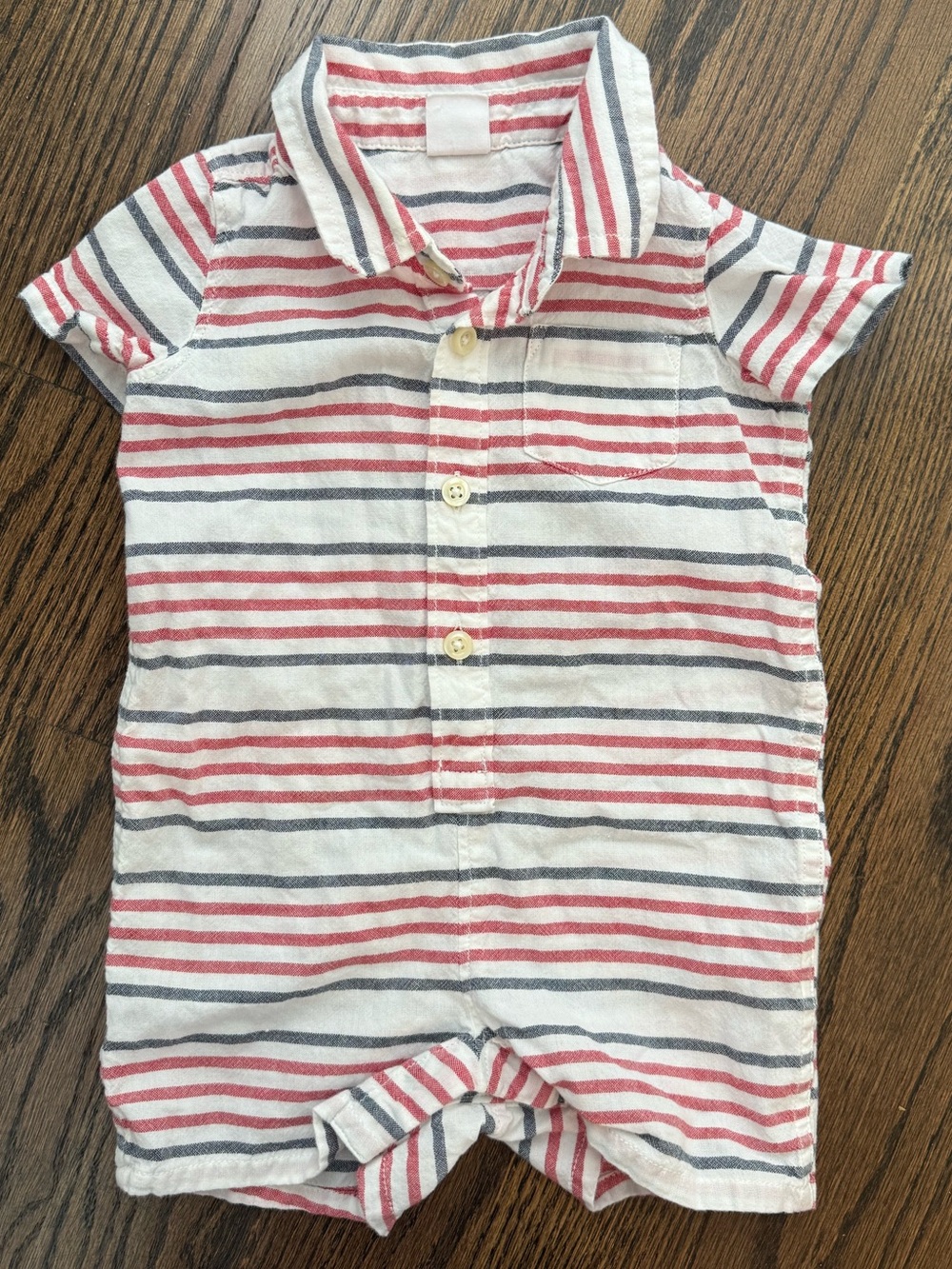 GAP Striped Polo Romper in Red, Navy & White